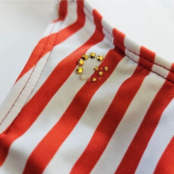 Guess Y2K Vintage Red Stripped Halter Plunge Neck One Piece Bathing Swim Suit XS - Picture 5 of 9